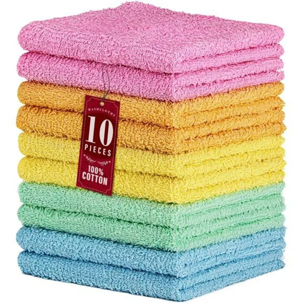 Cotton washcloths set 10 pack soft absorbent face towel 12x12 bathroom kitchen g